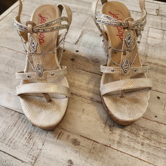 Jellypop Beige and Silver Strappy Wedges - Picture 1 of 4